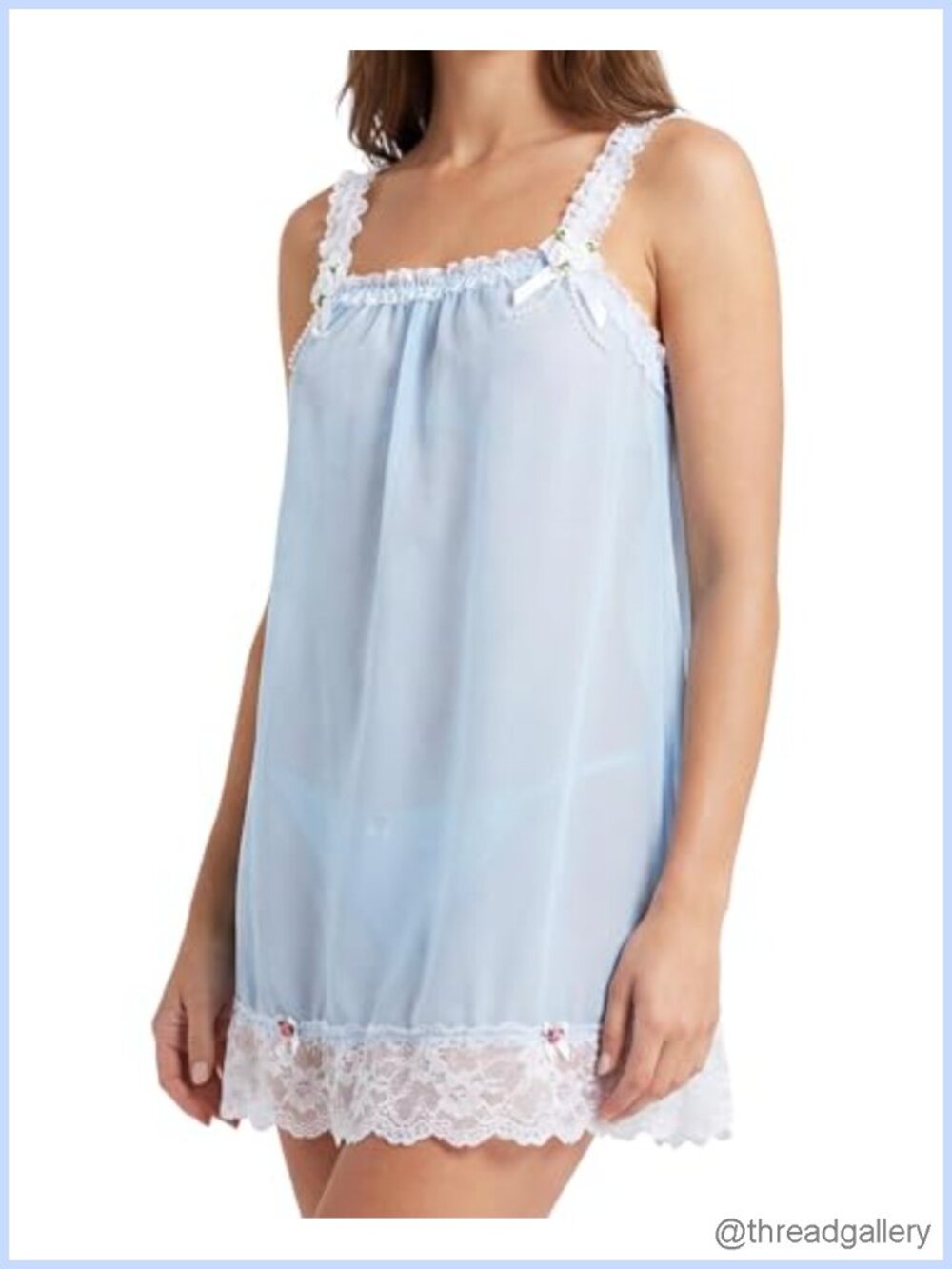 Sheer Frilly Babydoll Nightdress Lace Trim Satin Rose Sleepwear